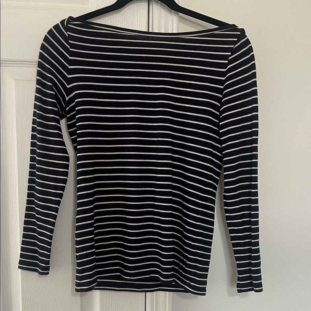Navy and White Striped Boatneck Women's Top